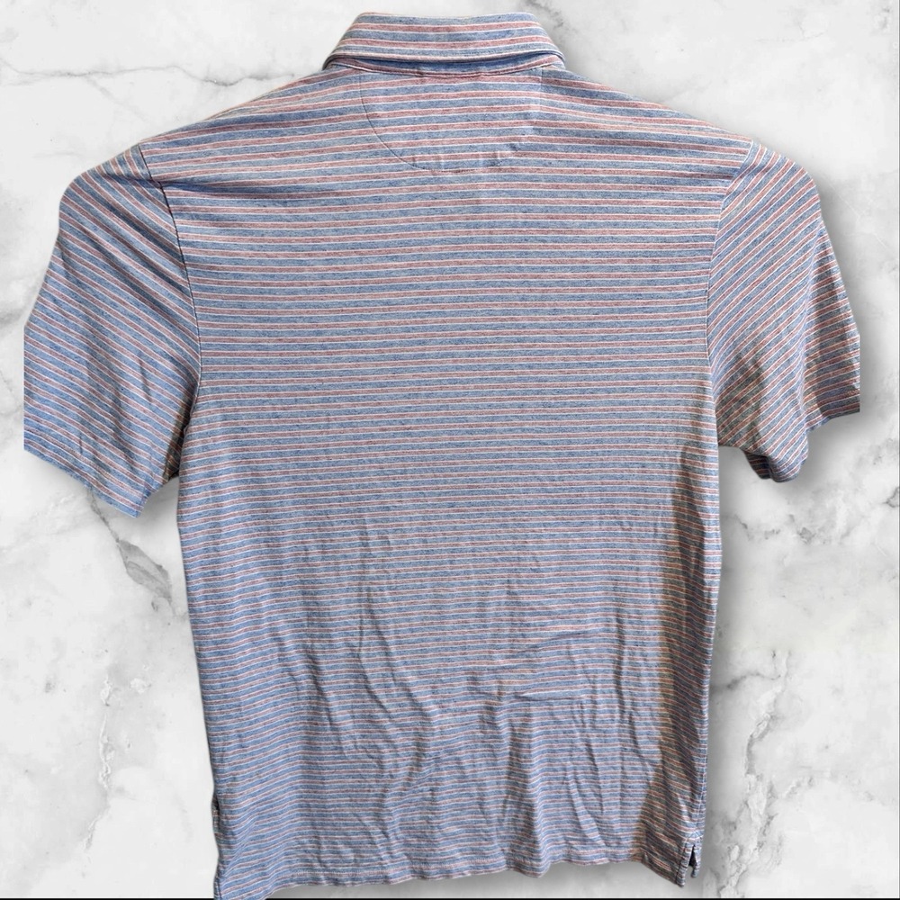 Faherty Polo Shirt Mens Medium Blue Striped Jersey‎ Chest Casual - Picture 2 of 5